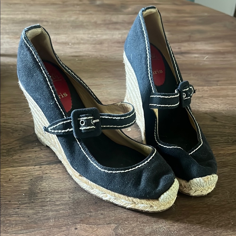 Christian Louboutin Black Espadrille Wedges